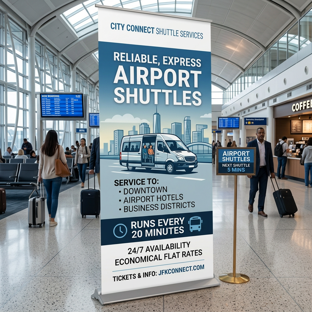 Banner Stand Airport Bus Service E-Select Retractable Banner Stand
